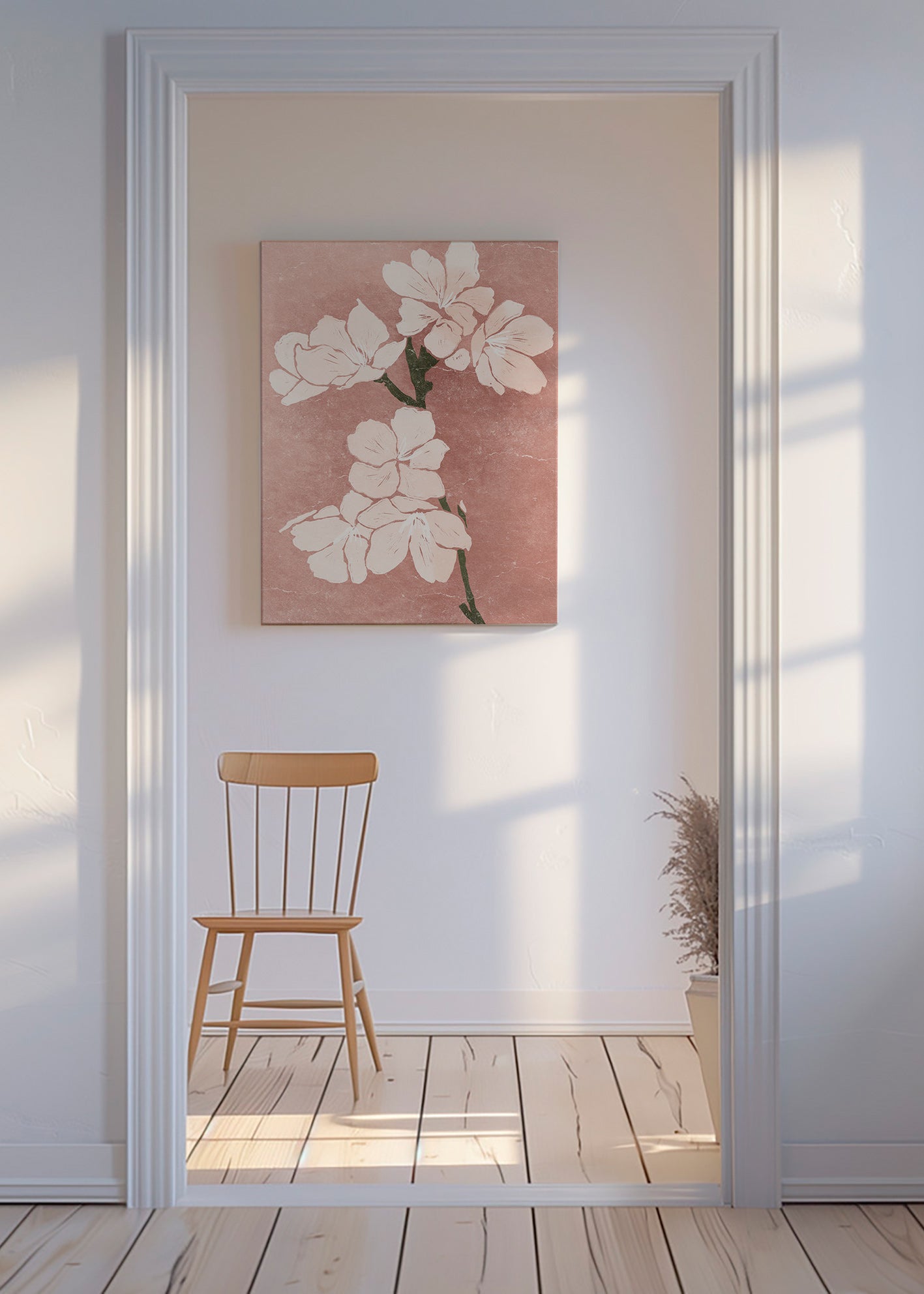 Botanisk plakat med rosa blomster og vintage tekstur – Canvas