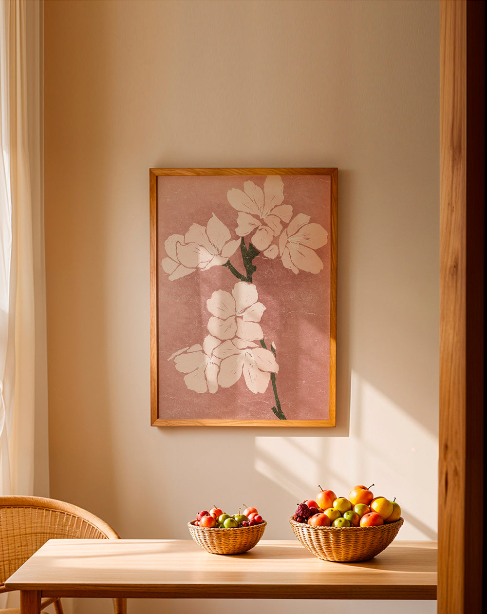 Botanisk plakat med rosa blomster og vintage tekstur – Product1