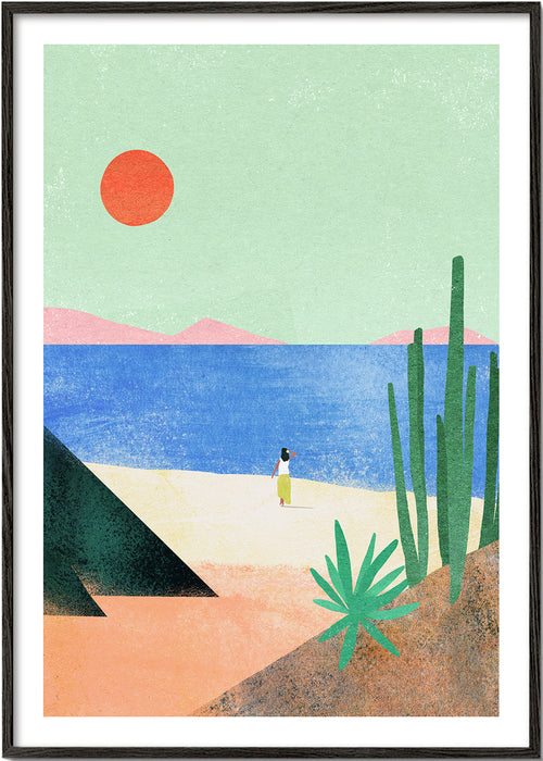 Strandillustration med fjern figur