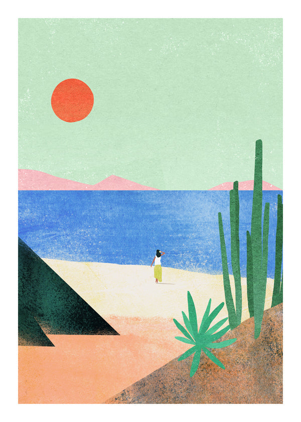 Strandillustration med fjern figur