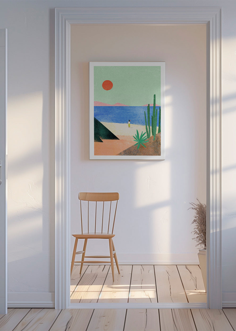 Strandillustration med fjern figur