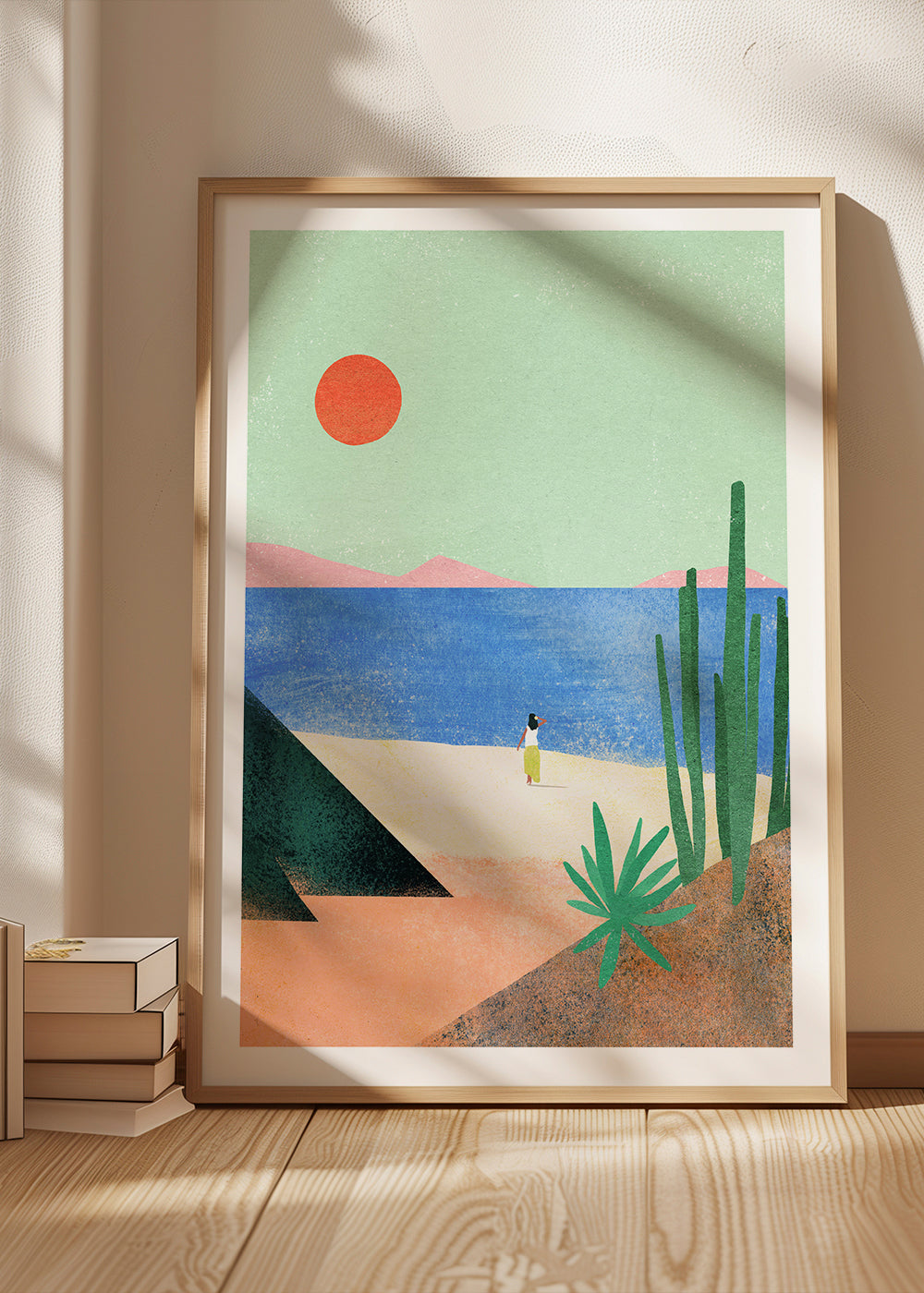 Strandillustration med fjern figur