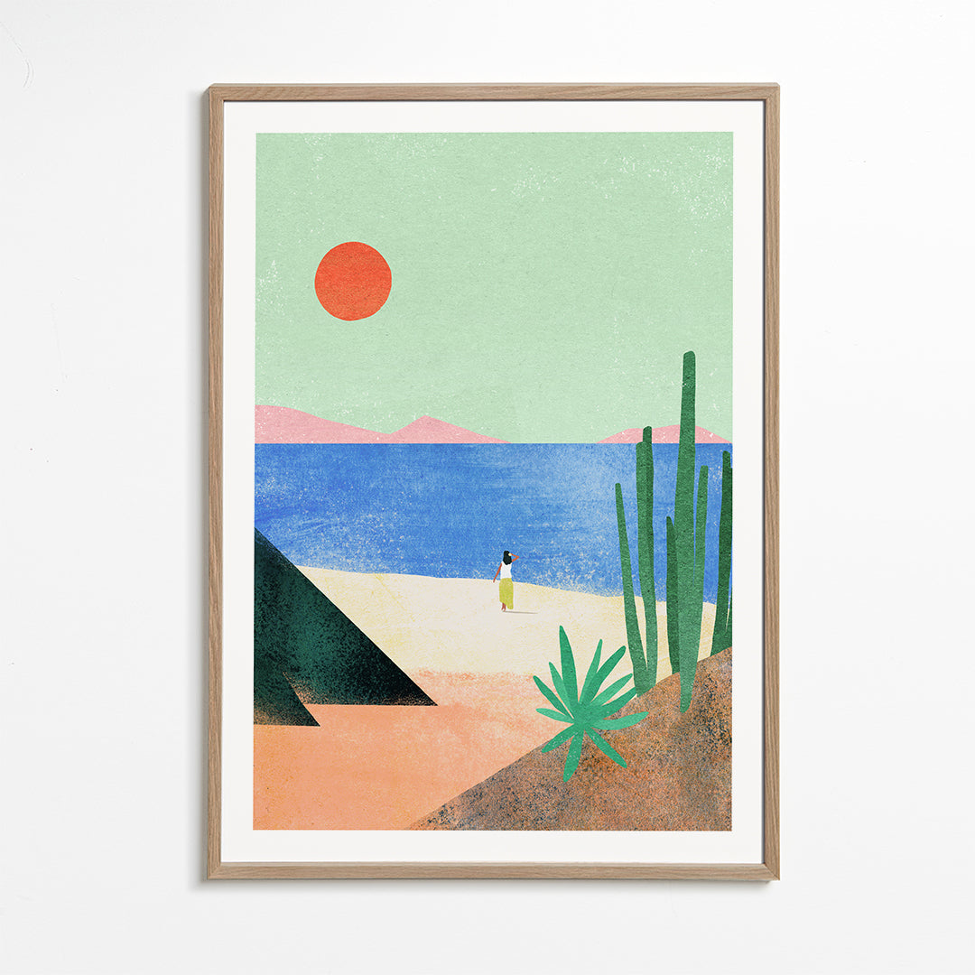 Strandillustration med fjern figur