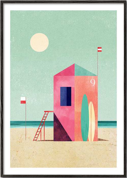 Surf-hytte illustration i pastelfarver