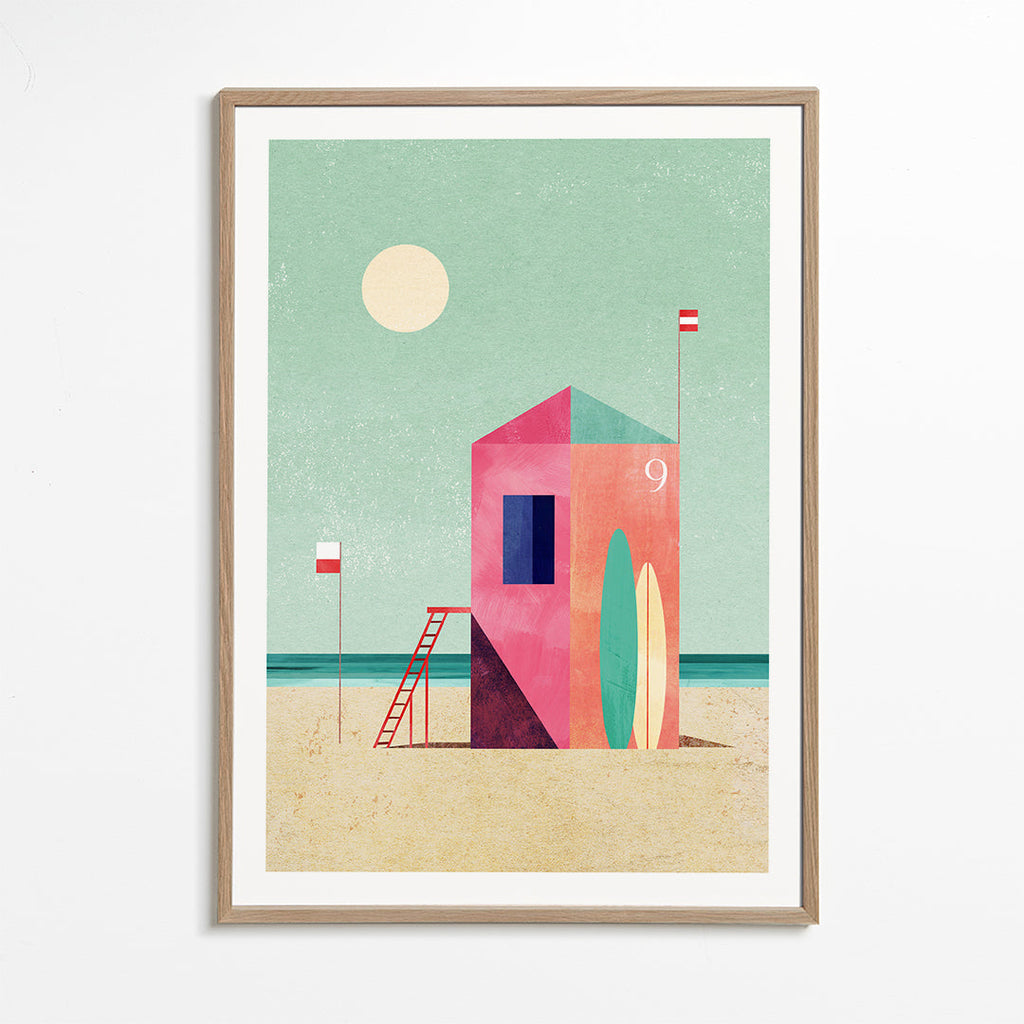 Surf-hytte illustration i pastelfarver