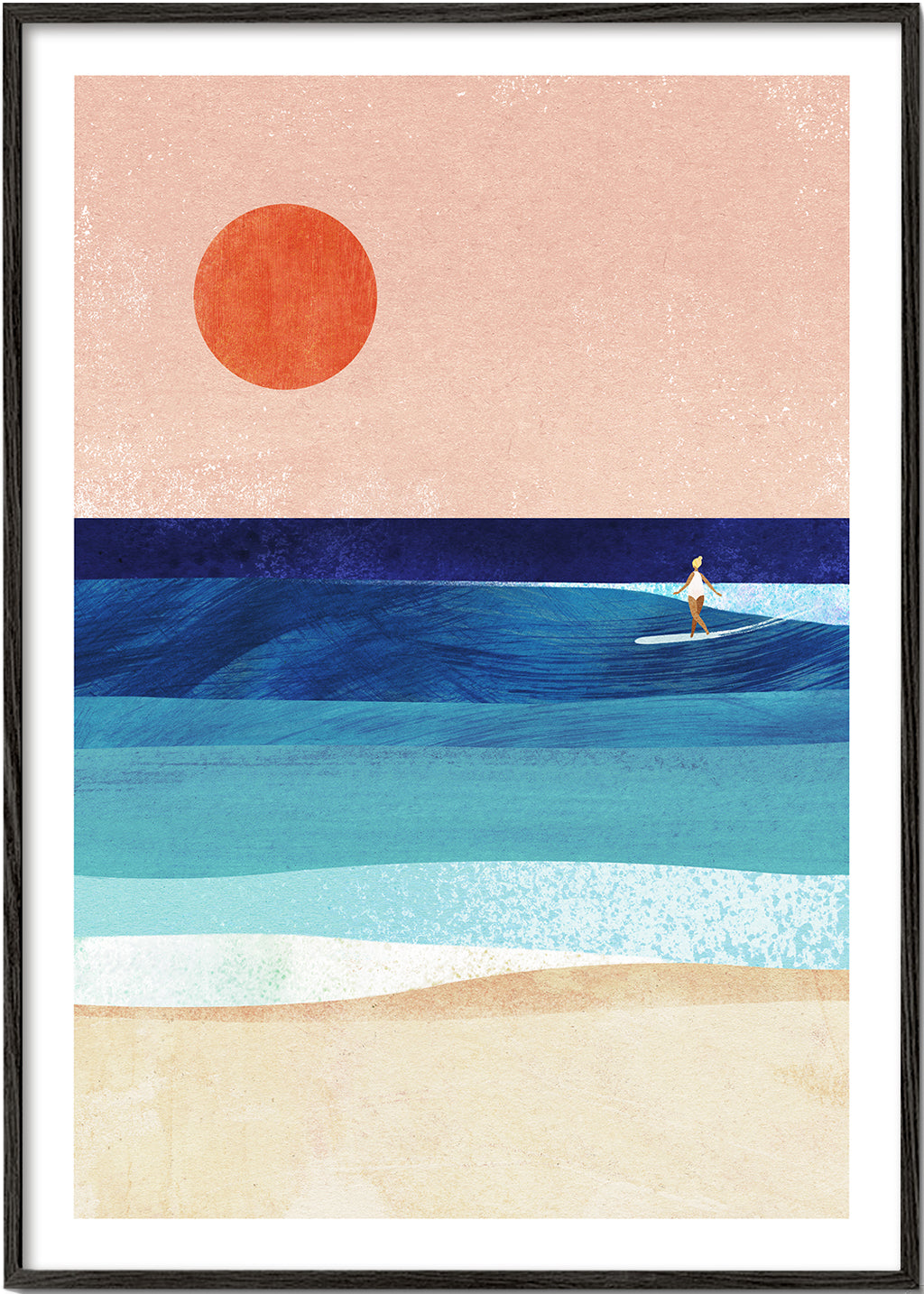 Surf-kunst: Surf-pige på minimal bølge