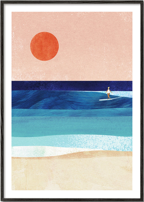 Surf-kunst: Surf-pige på minimal bølge