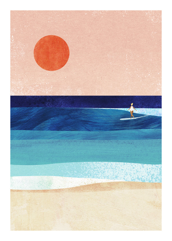 Surf-kunst: Surf-pige på minimal bølge