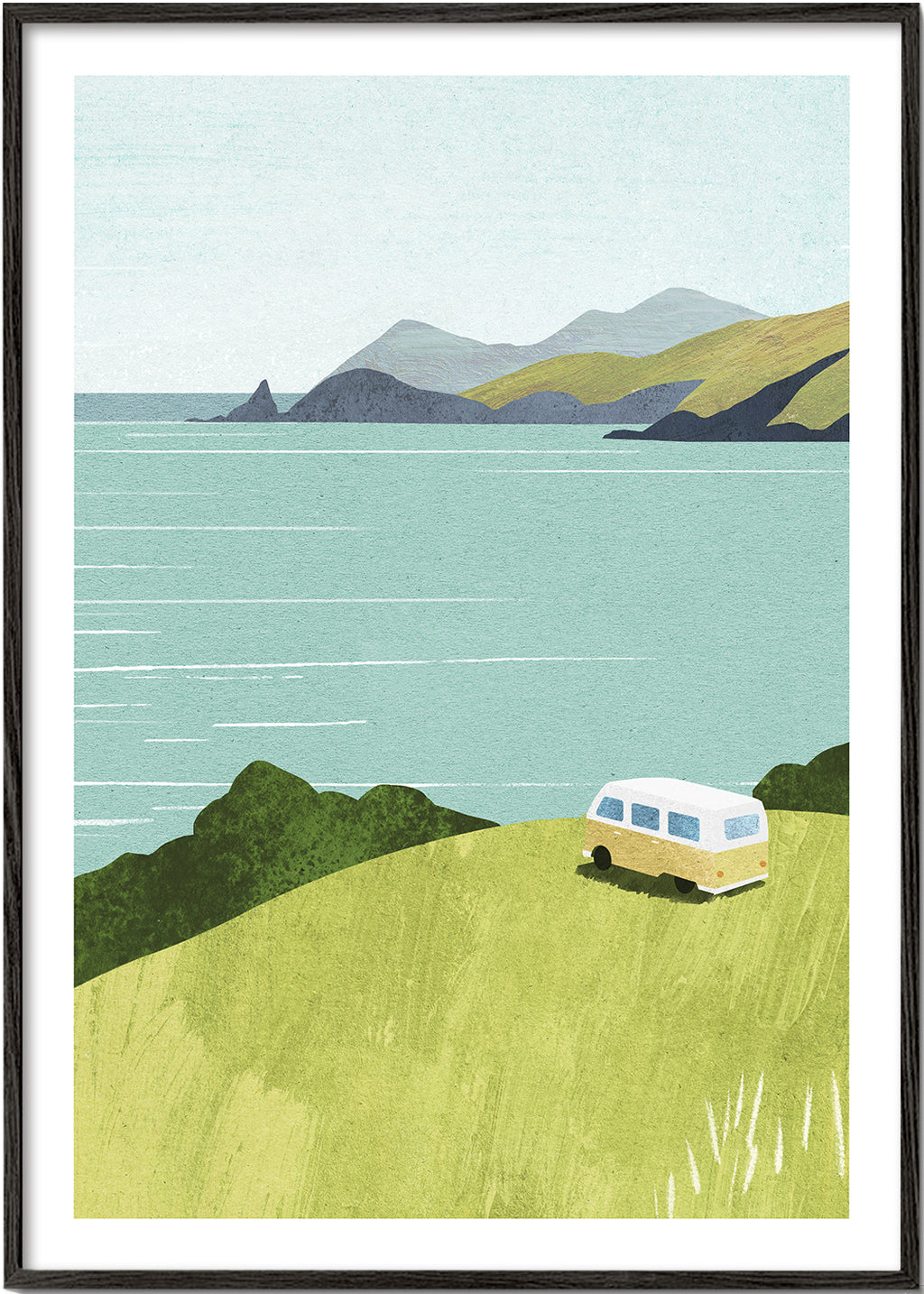 Landskabstryks med varebil ved havet