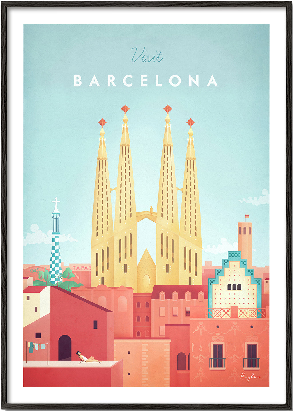 Rejseplakat Barcelona Sagrada Familia vintage stil