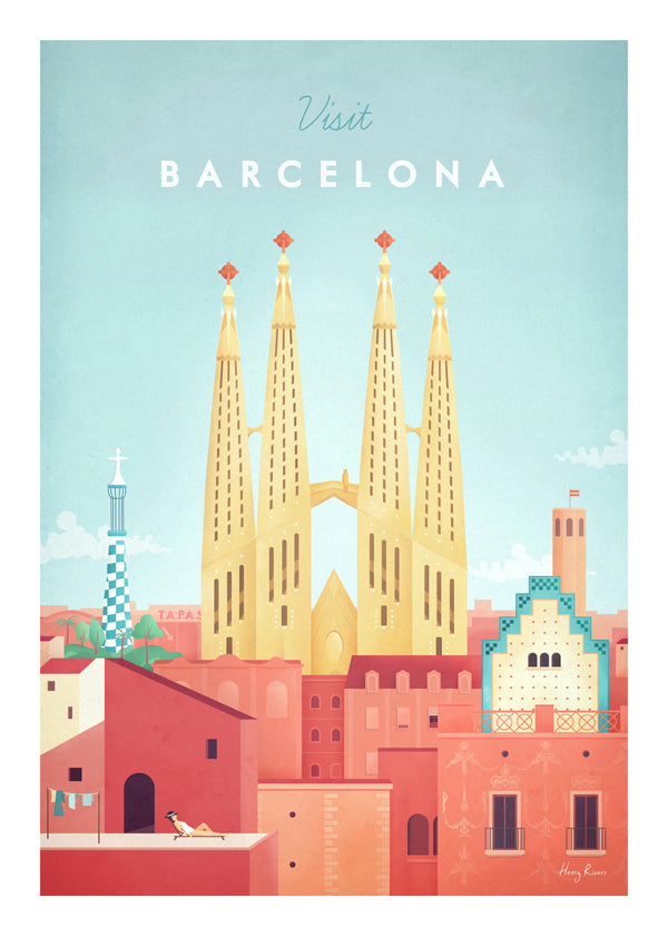 Rejseplakat Barcelona Sagrada Familia vintage stil