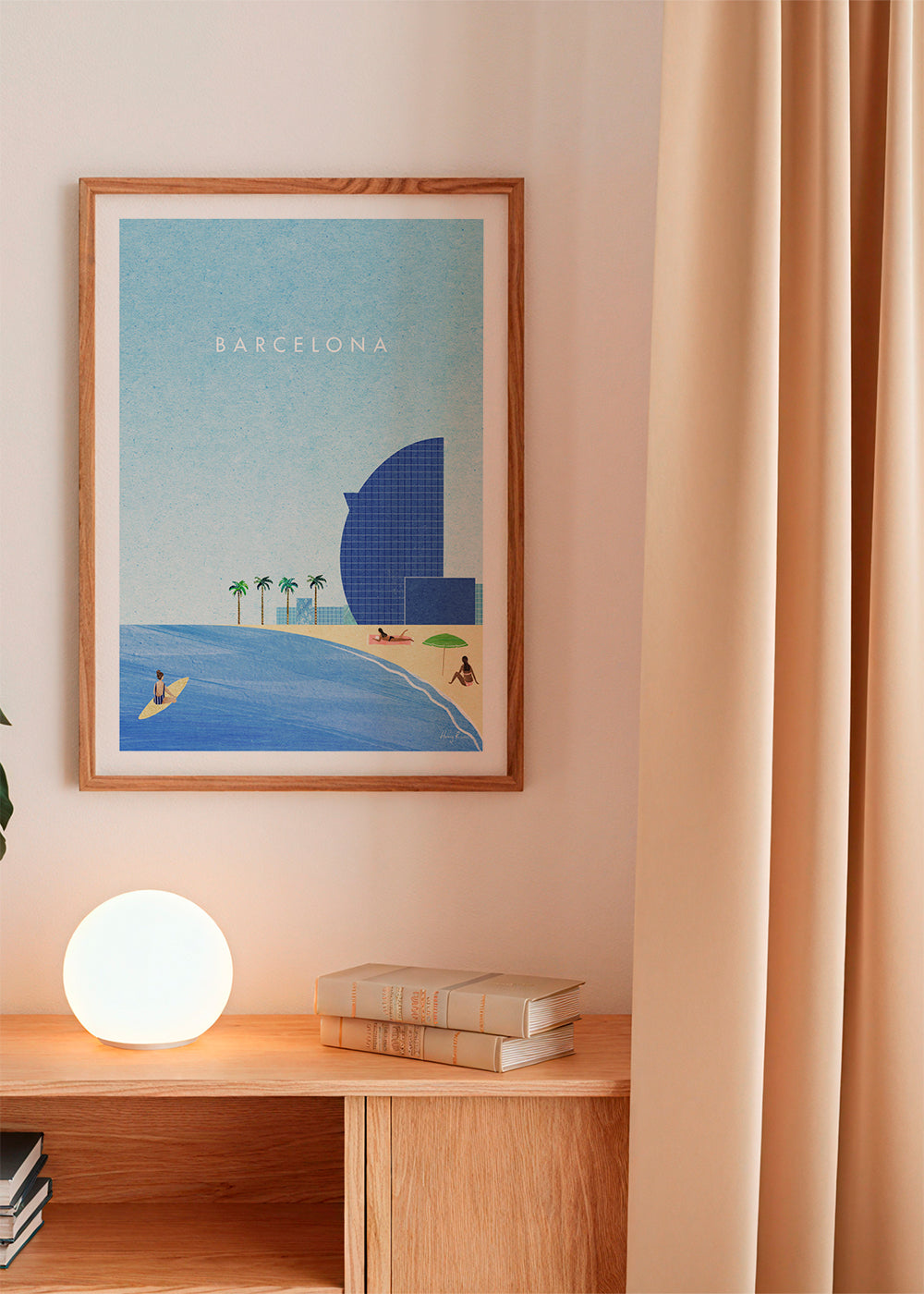 Rejseplakat Barcelona strandillustration