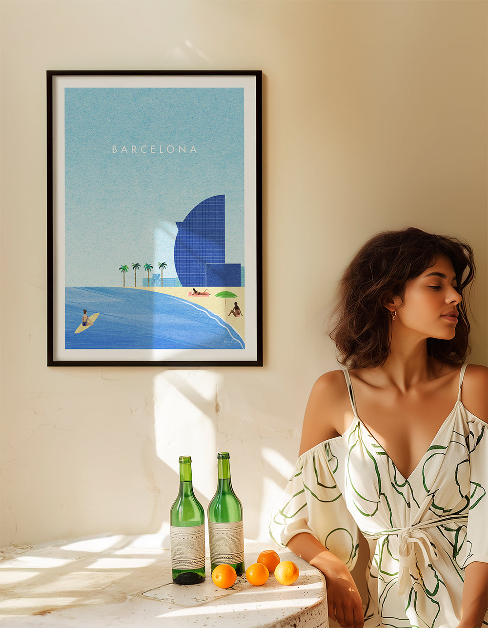 Rejseplakat Barcelona strandillustration