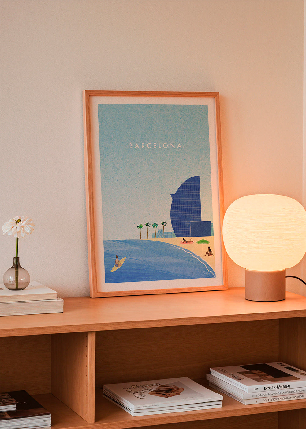 Rejseplakat Barcelona strandillustration