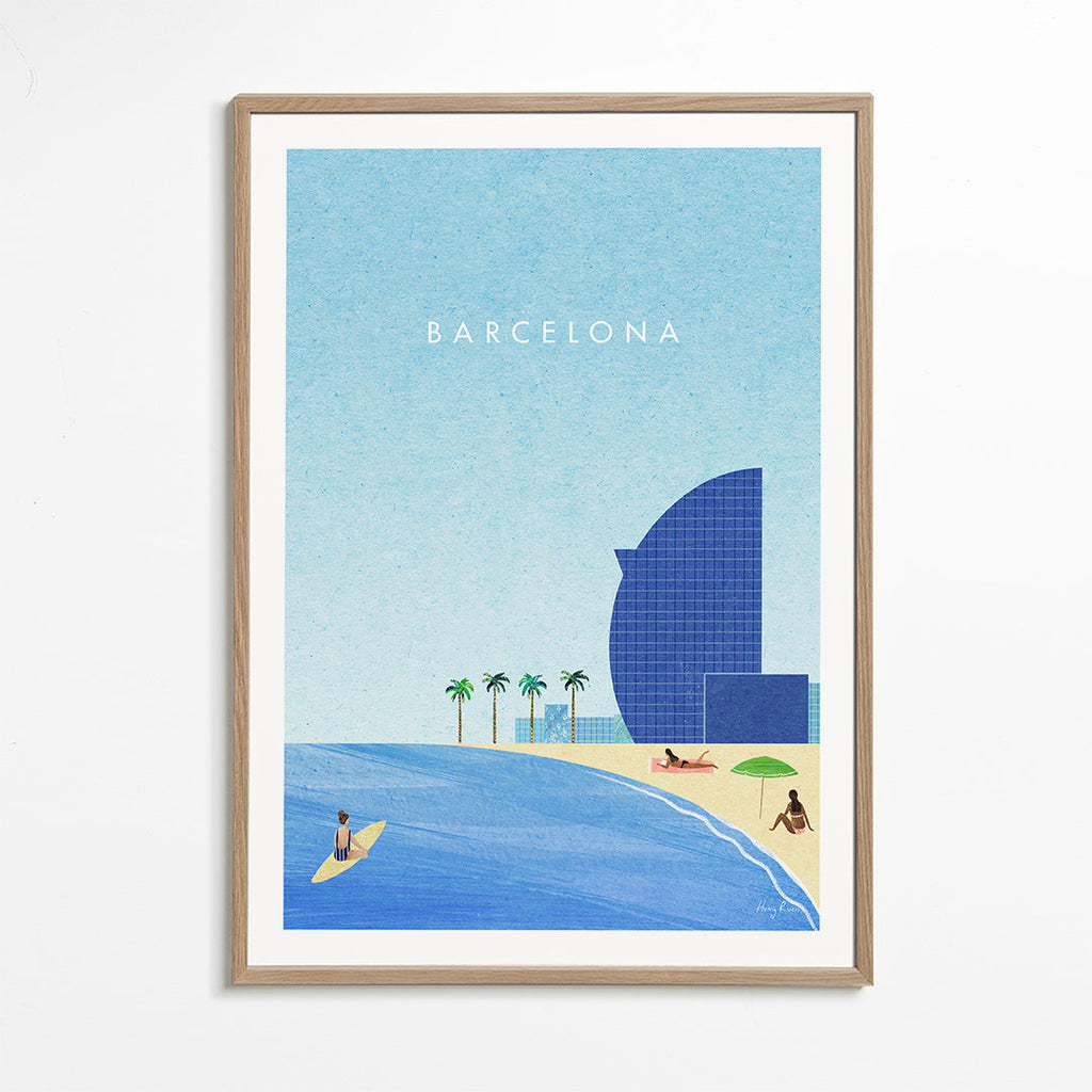 Rejseplakat Barcelona strandillustration