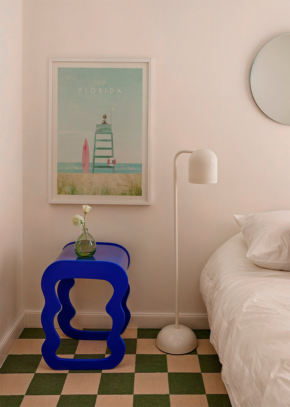 Illustration Florida strand med vagttårn og surfbræt
