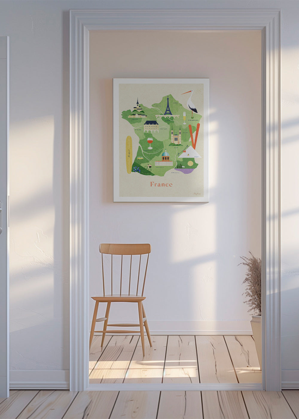 Rejseplakat Frankrig illustreret kort