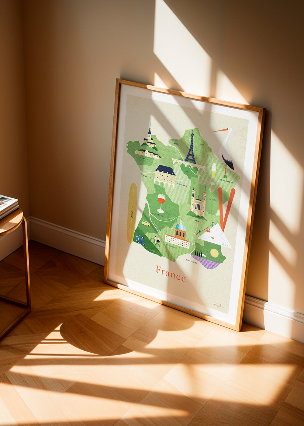 Rejseplakat Frankrig illustreret kort