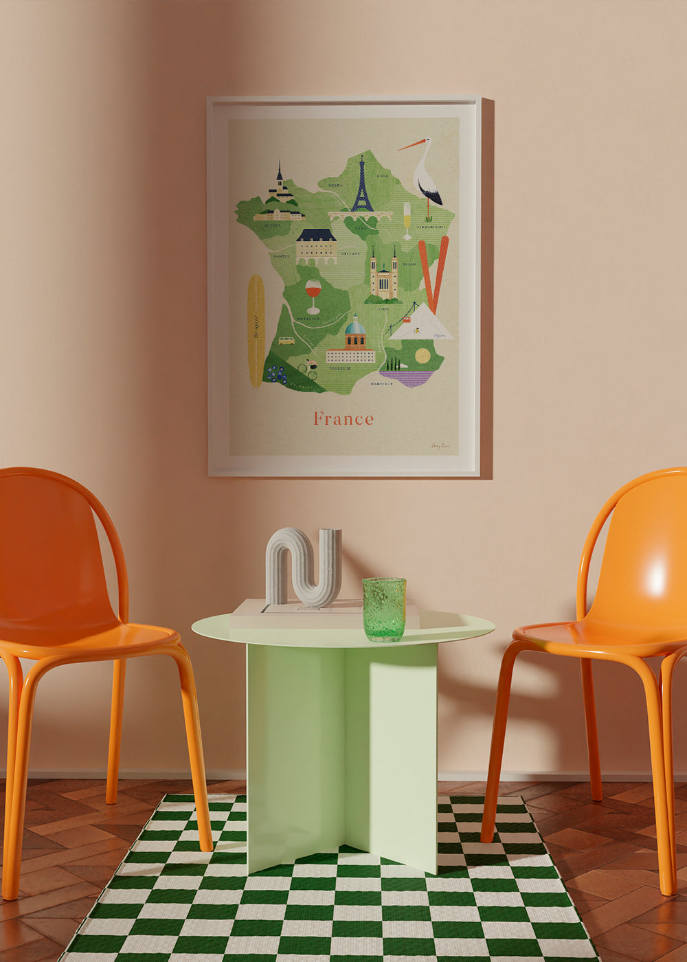 Rejseplakat Frankrig illustreret kort