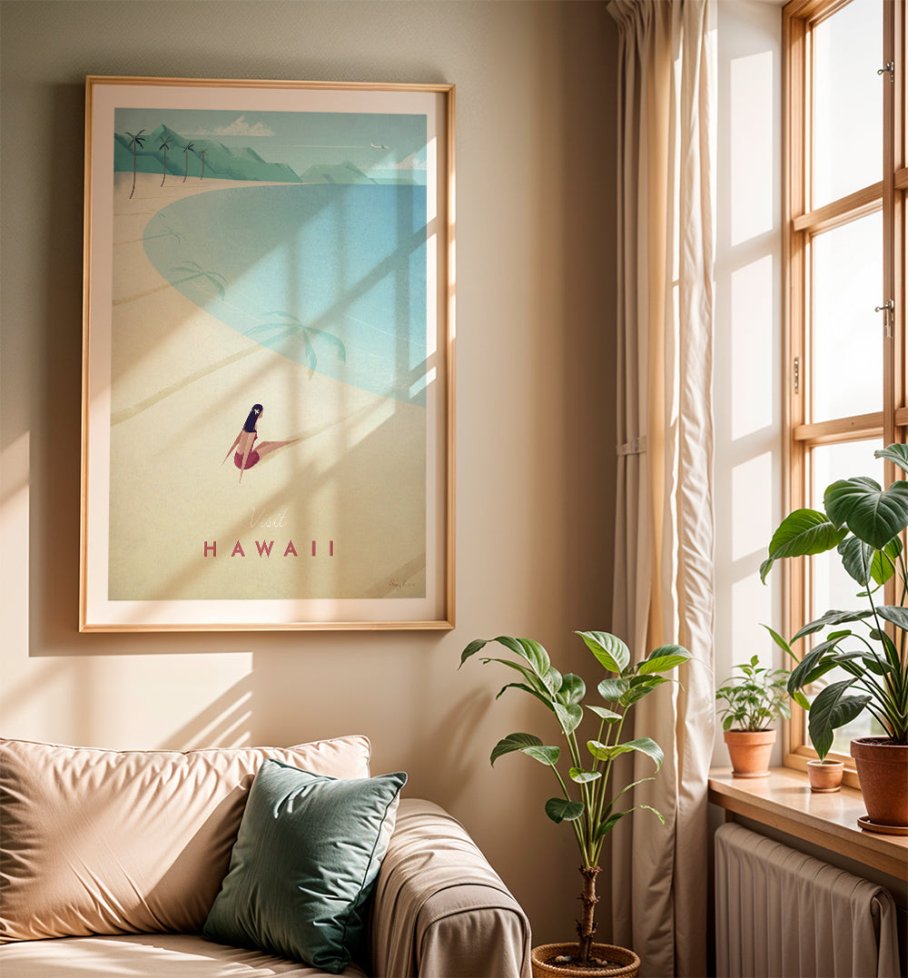 Rejseplakat Hawaii: vintage strandkunst