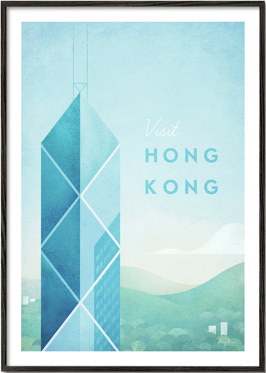 Rejseplakat Hong Kong, minimalistisk skyline