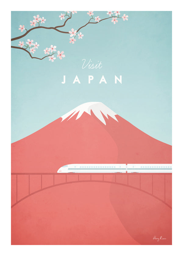 Rejseplakat Mount Fuji og hurtigtog