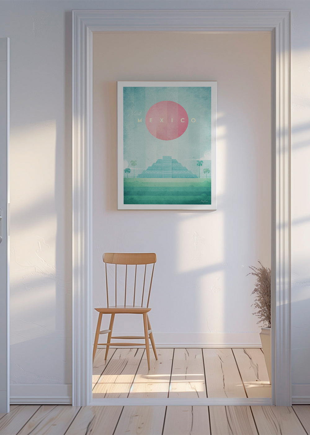 Rejseplakat med stiliseret pyramide