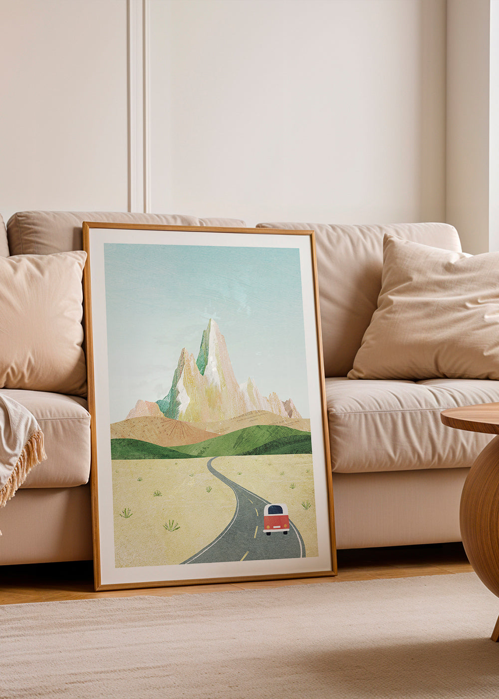Landskabskunst: snoet vej og pastel bjerg
