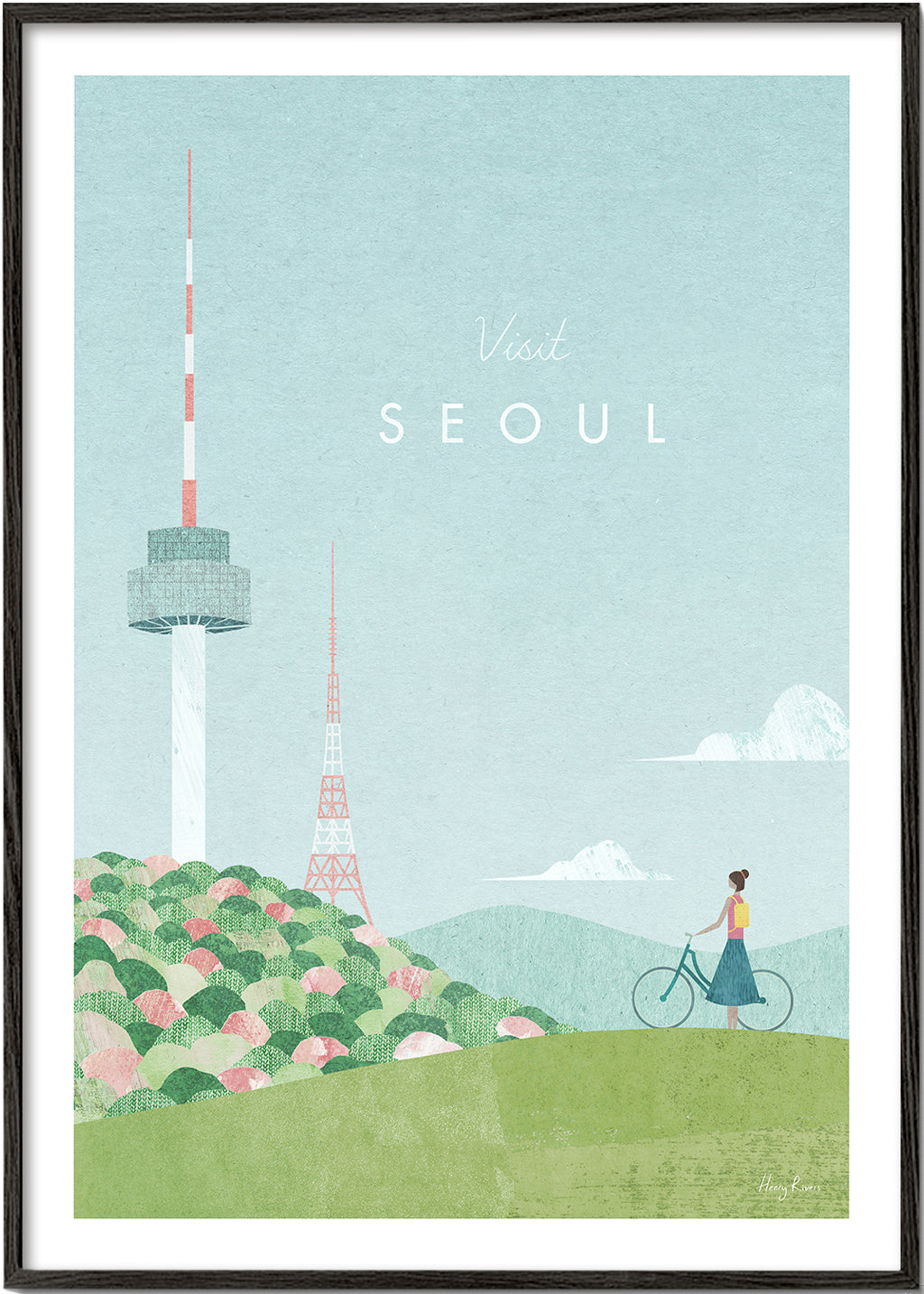 Byplakat: Seoul i pastelillustration