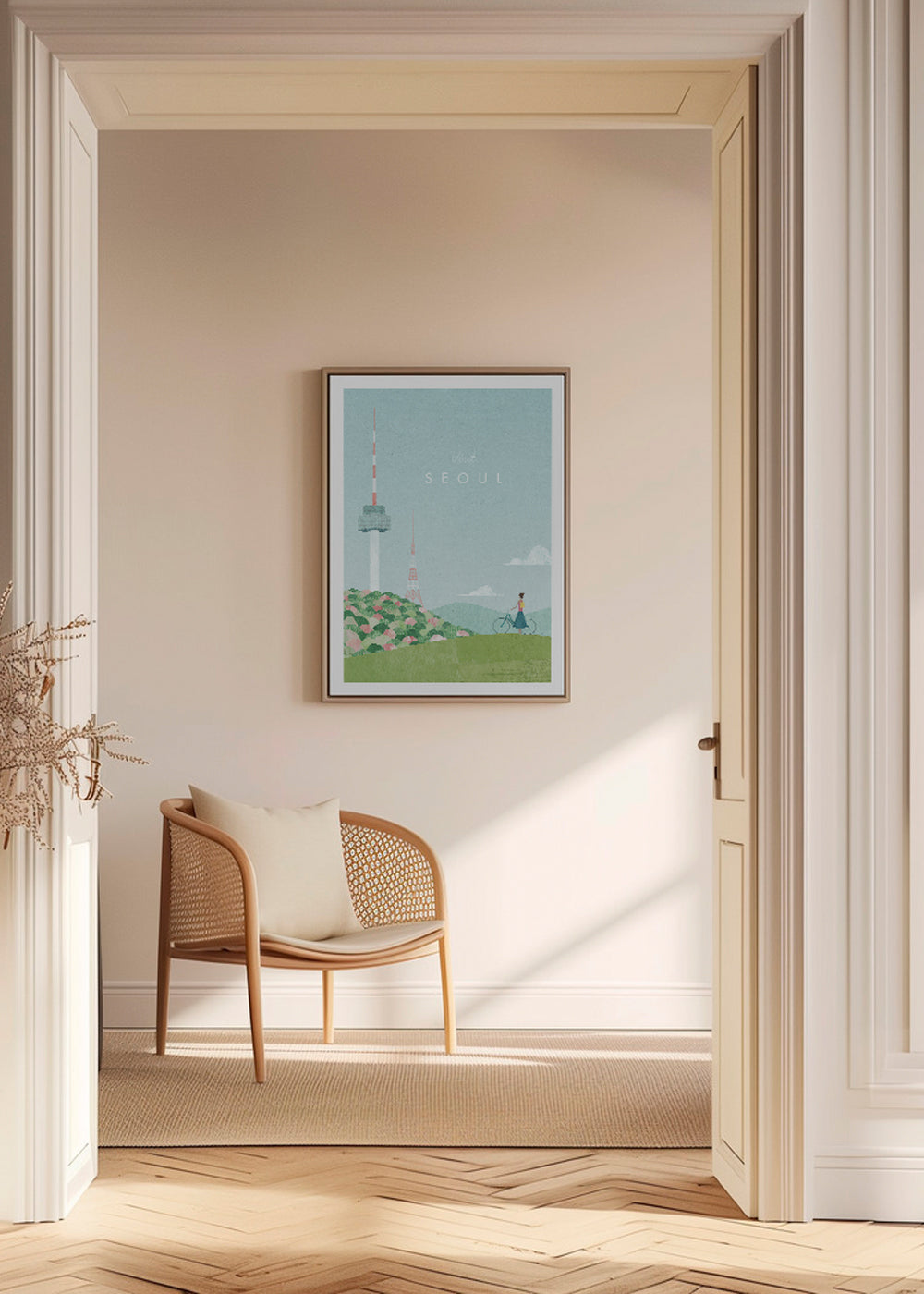 Byplakat: Seoul i pastelillustration