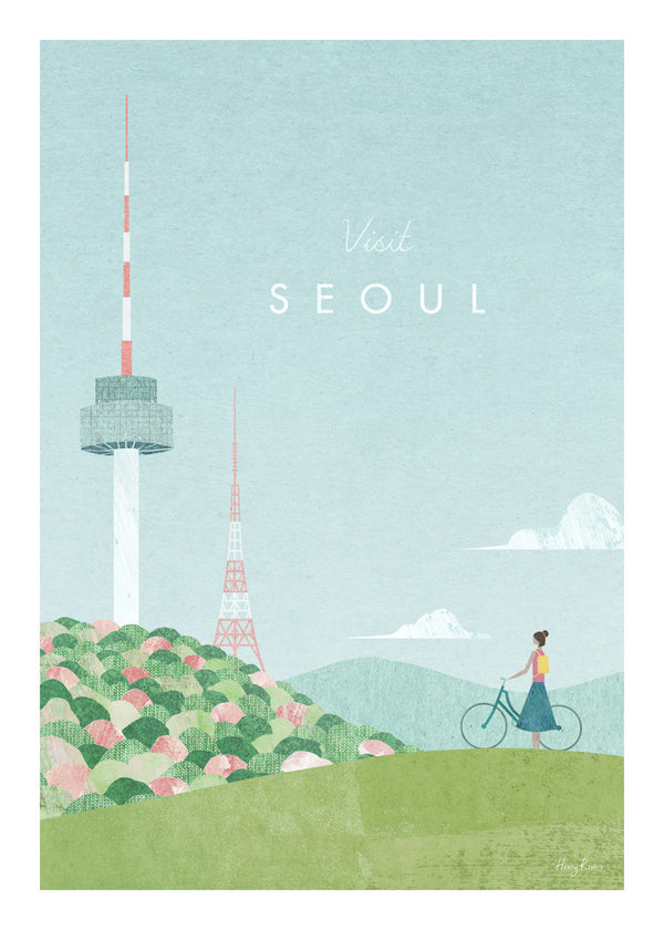 Byplakat: Seoul i pastelillustration