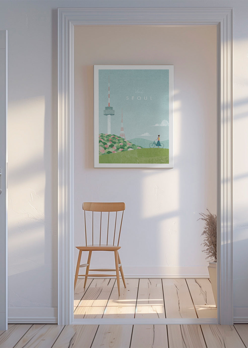 Byplakat: Seoul i pastelillustration