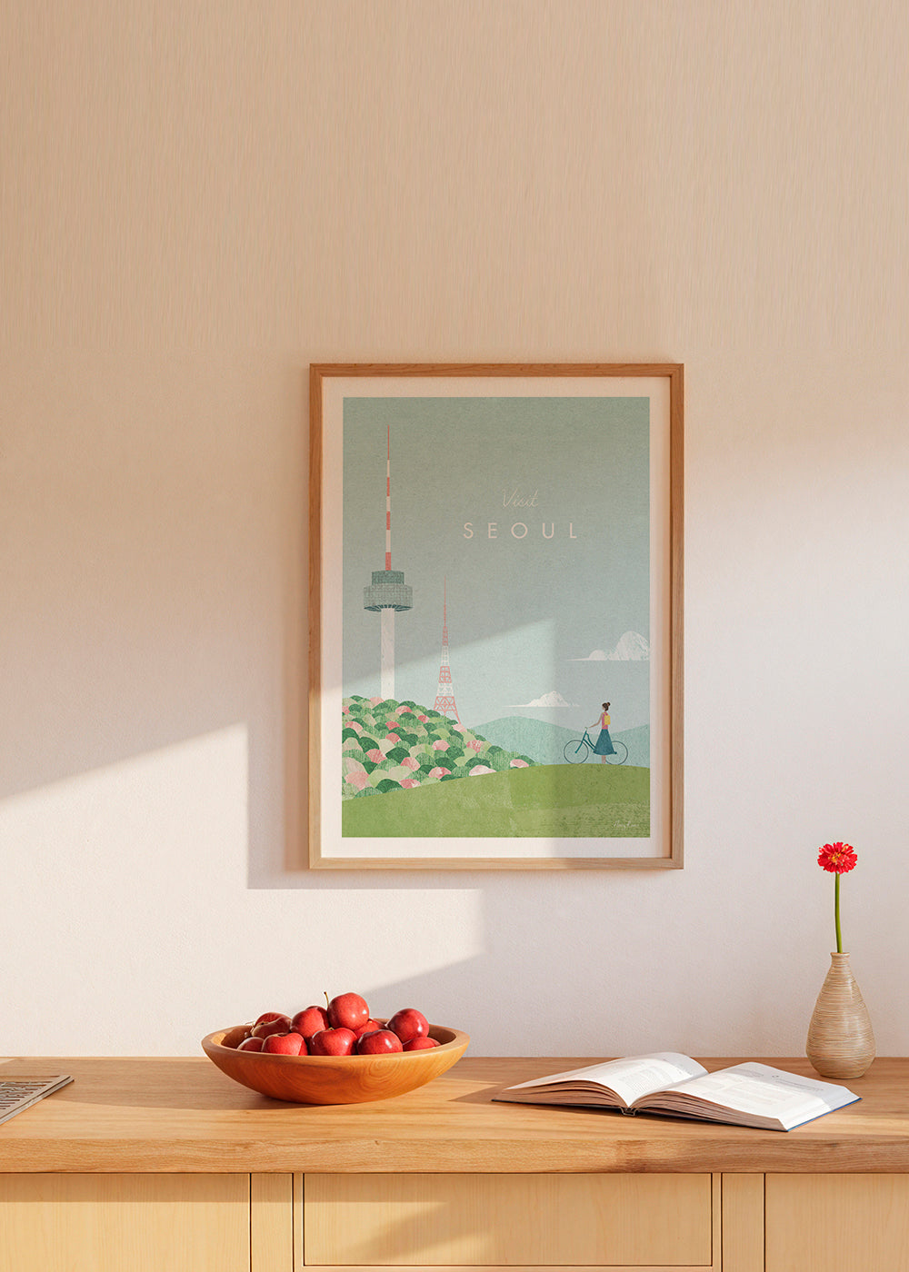 Byplakat: Seoul i pastelillustration