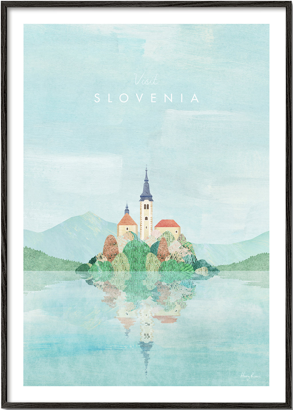 Byplakat Slovenien: ø med kirke og spejling