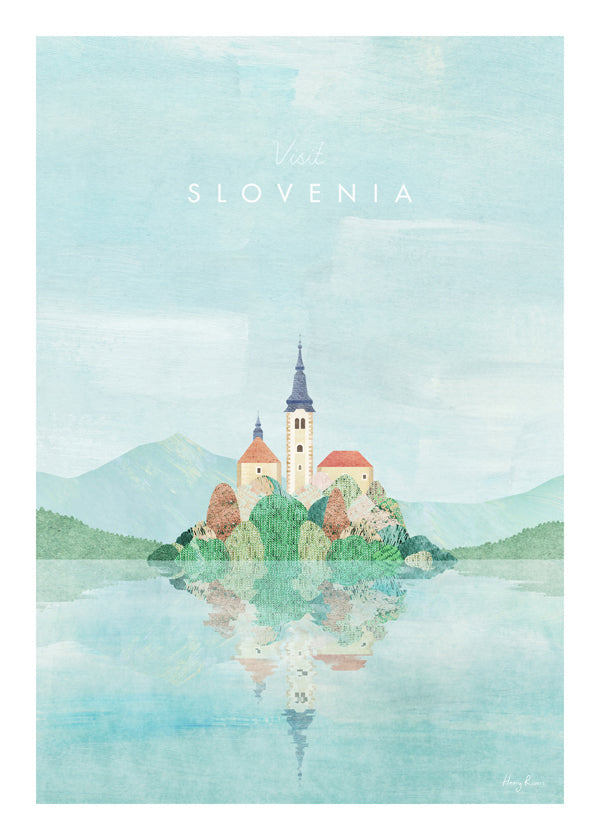 Byplakat Slovenien: ø med kirke og spejling