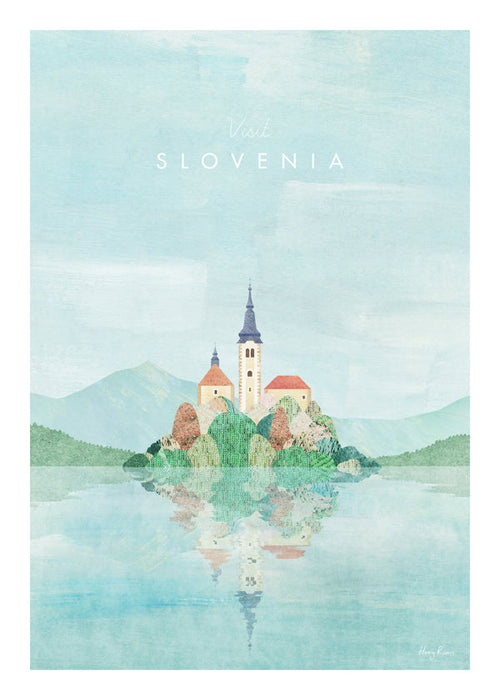 Byplakat Slovenien: ø med kirke og spejling