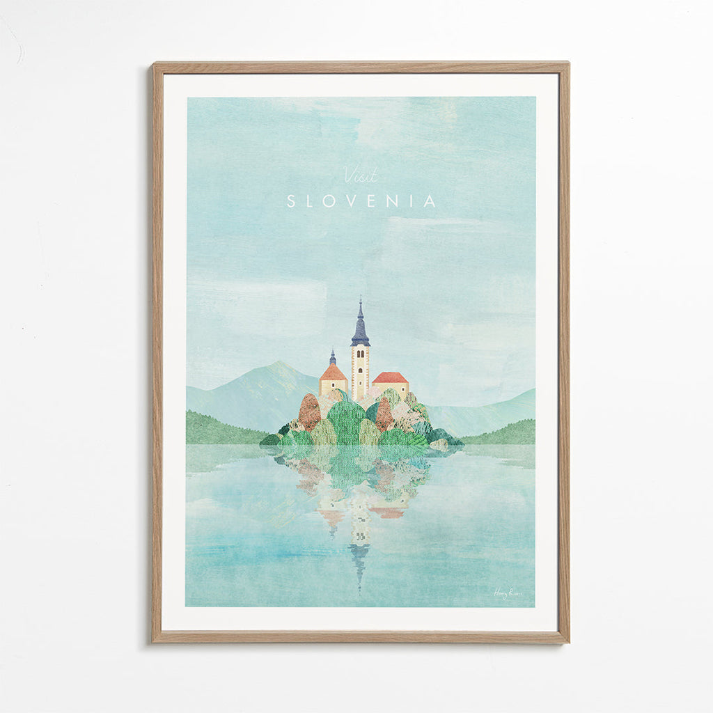 Byplakat Slovenien: ø med kirke og spejling
