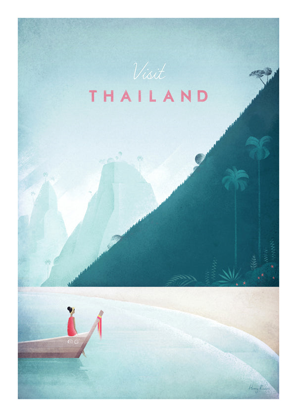 Rejseplakat strandmotiv med mole i vintage-stil