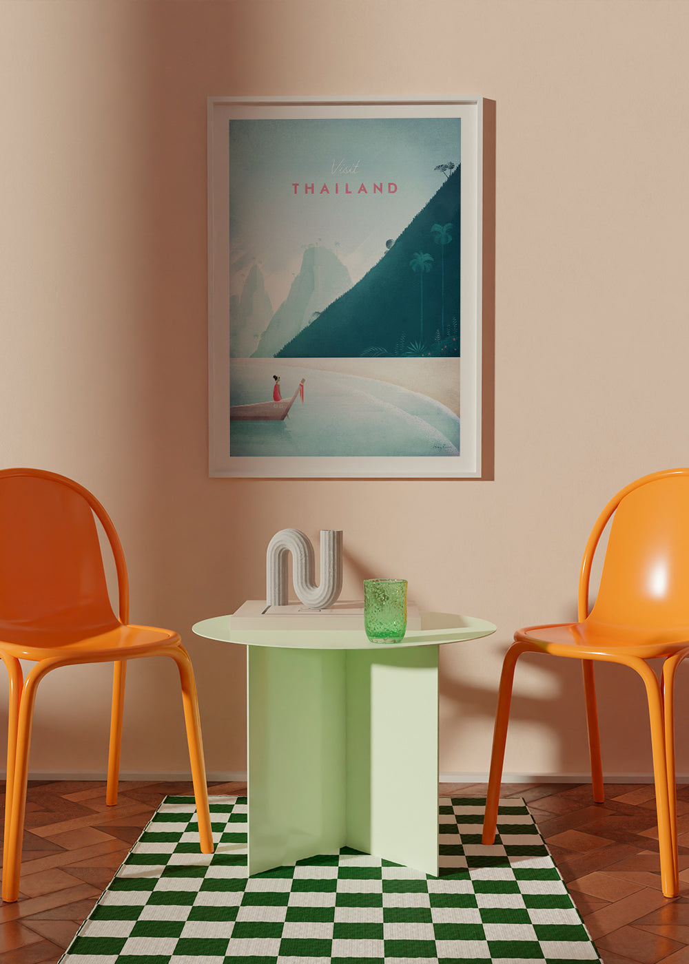 Rejseplakat strandmotiv med mole i vintage-stil