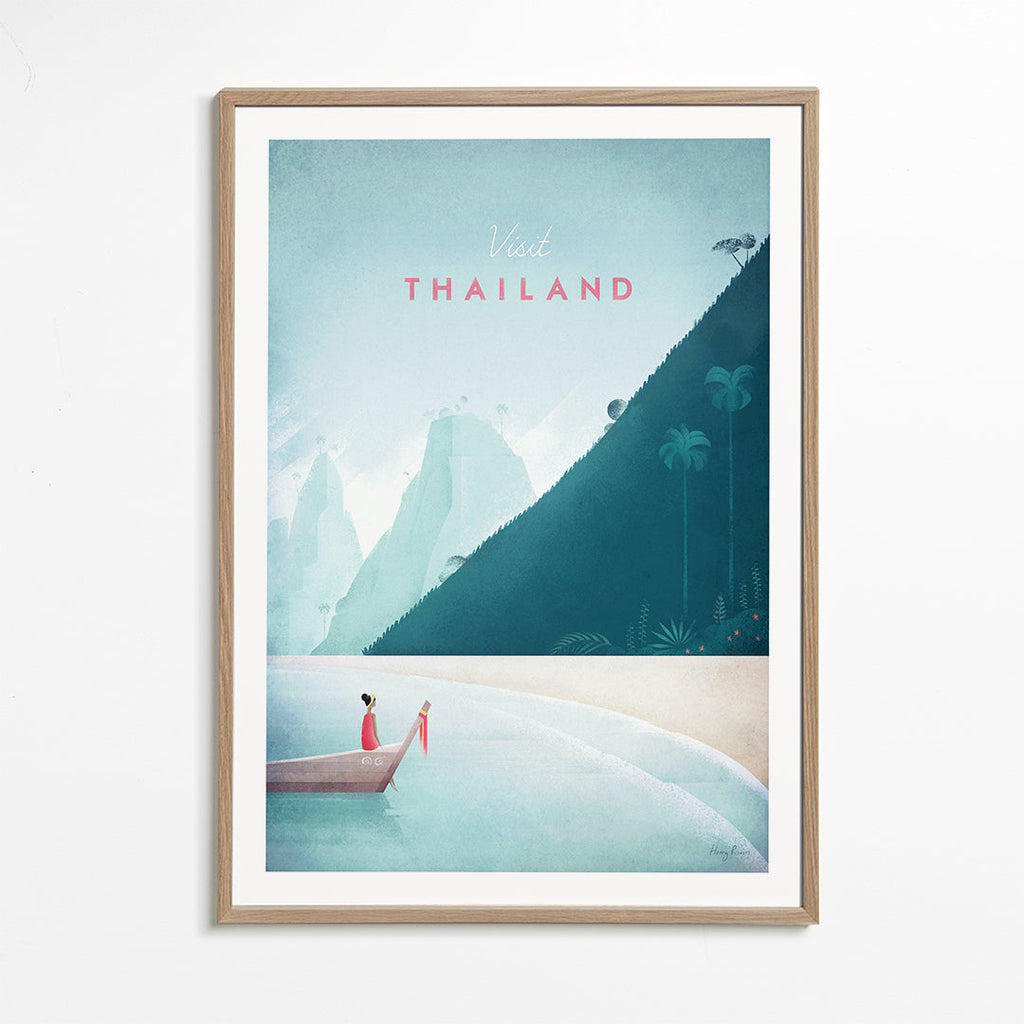 Rejseplakat strandmotiv med mole i vintage-stil