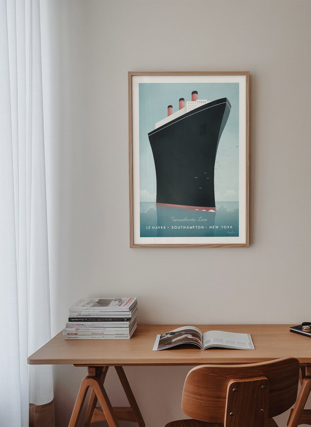 Rejseplakat med stiliseret skibsbue