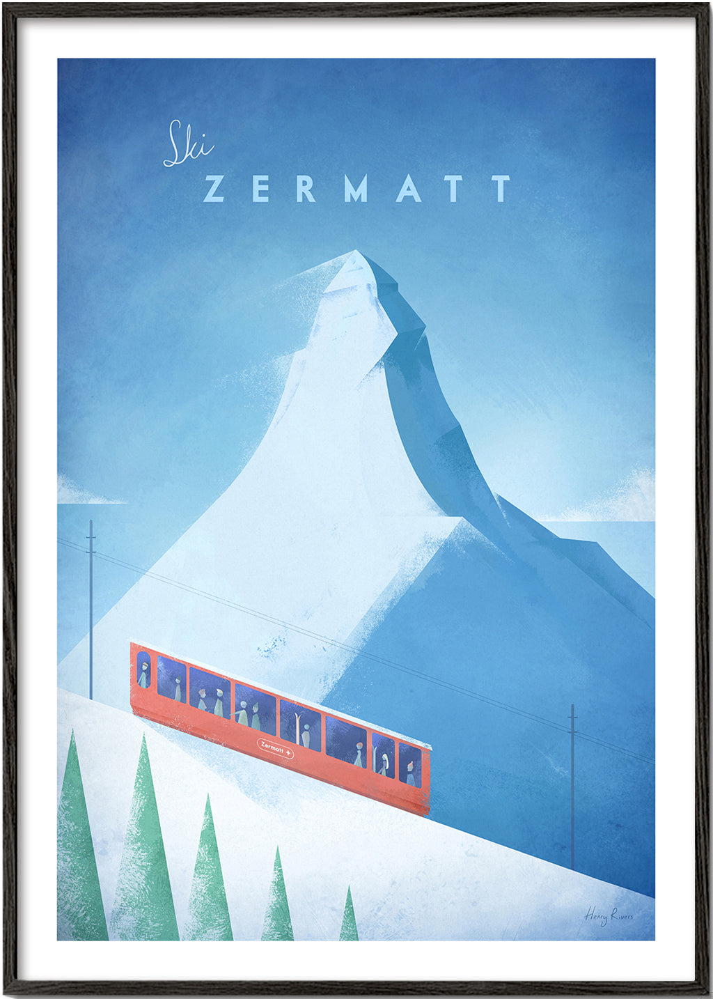 Landskabskunst: Zermatt-plakat med rød tog