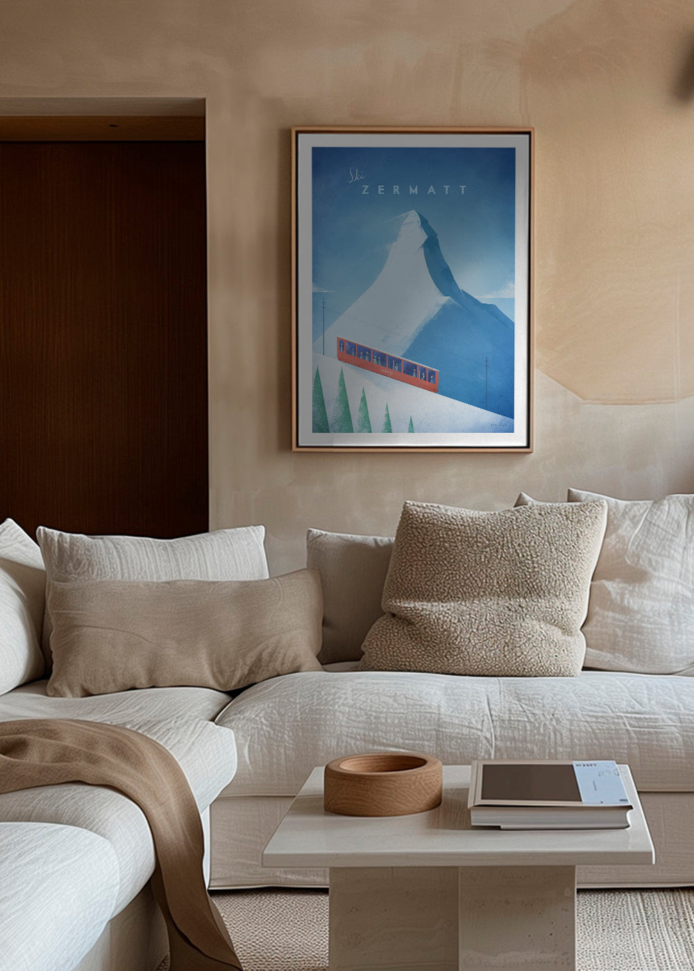 Landskabskunst: Zermatt-plakat med rød tog