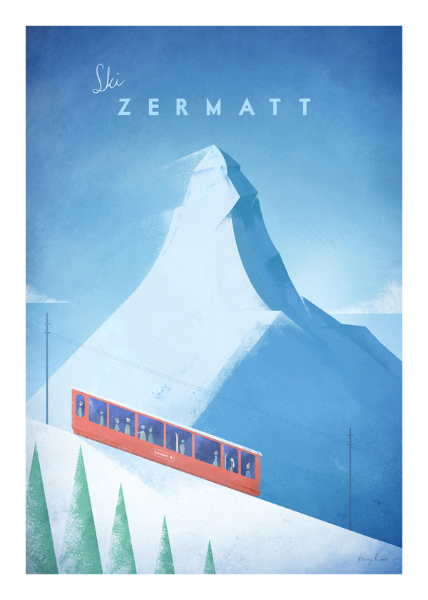 Landskabskunst: Zermatt-plakat med rød tog