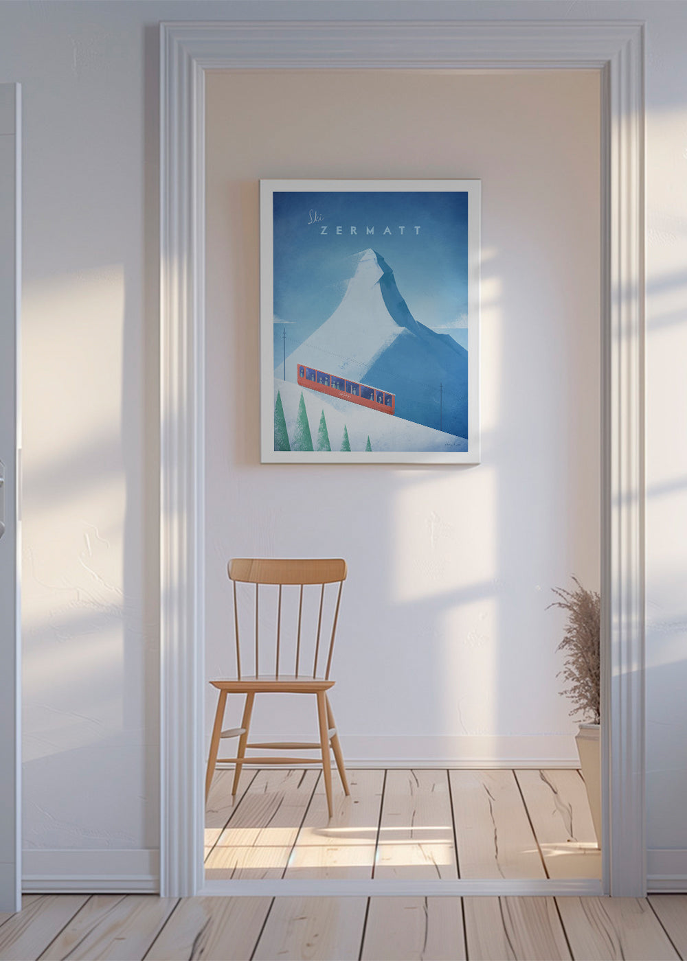 Landskabskunst: Zermatt-plakat med rød tog