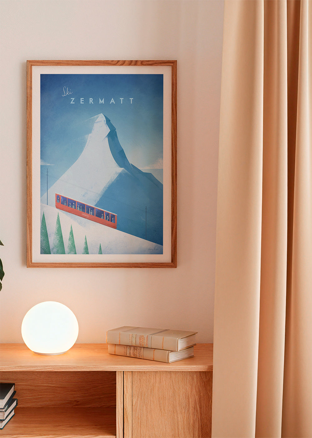 Landskabskunst: Zermatt-plakat med rød tog