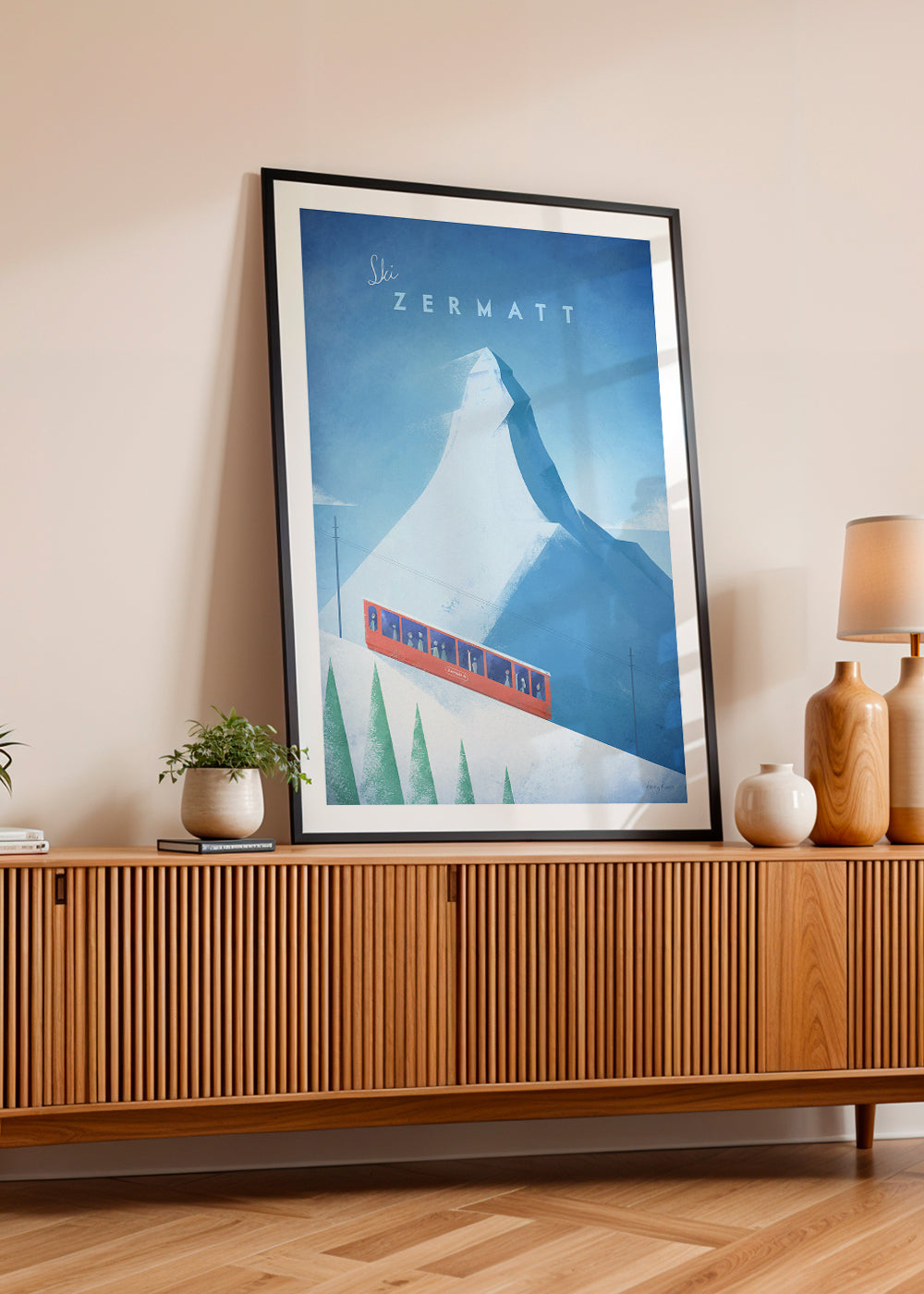 Landskabskunst: Zermatt-plakat med rød tog