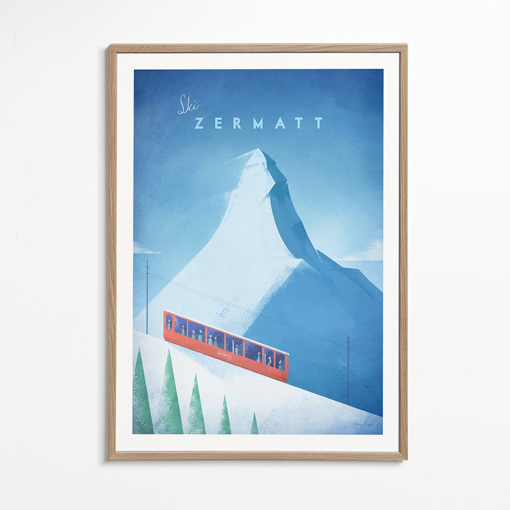 Landskabskunst: Zermatt-plakat med rød tog