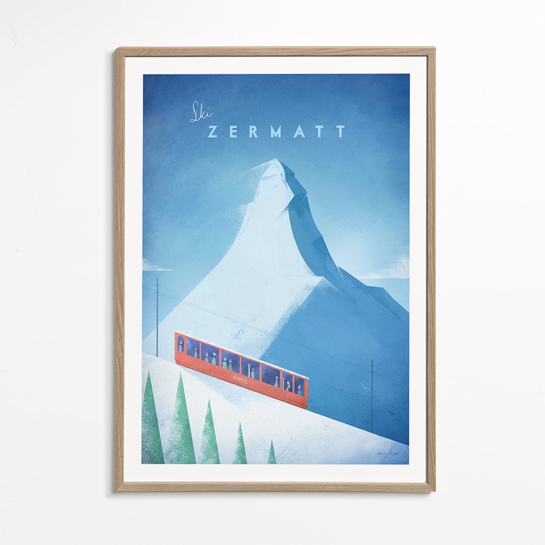 Landskabskunst: Zermatt-plakat med rød tog