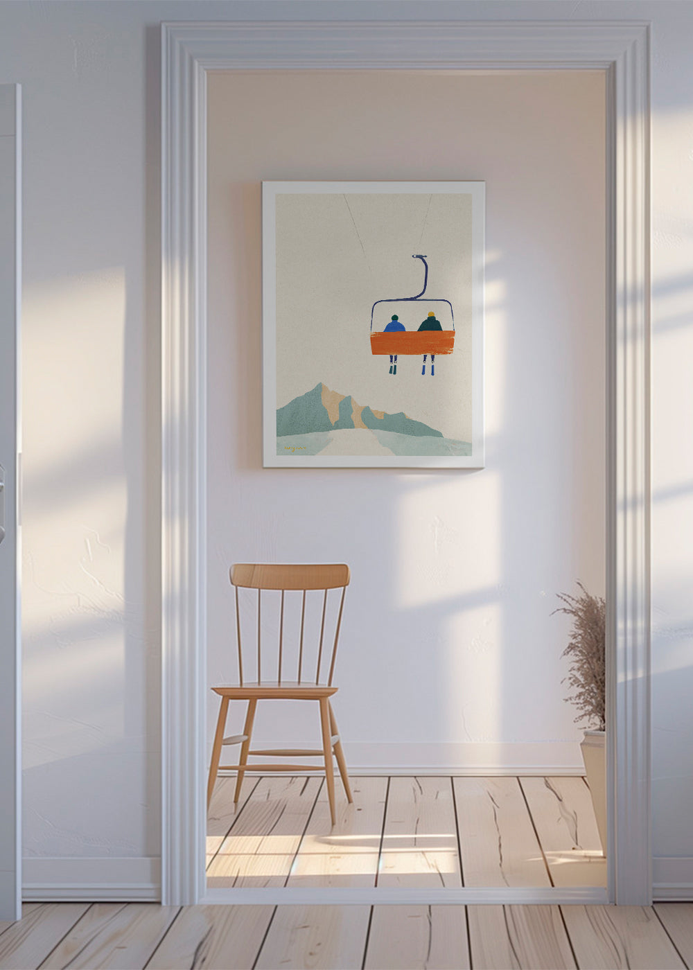 Sportkunst med stolelift og bjerg